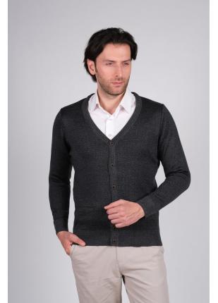 Çizgi Triko Erkek V Yaka Triko Hırka Kol Ve Bel Lastikli Dokuma - MELANJ LACİVERT