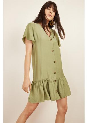 Kadın Haki Etek Ucu Fırfırlı Elbise Kadın Haki Etek Ucu Fırfırlı Elbise