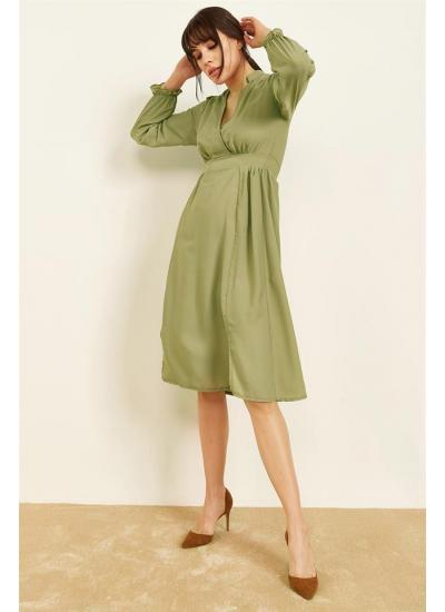 Kadın Haki Kruvaze Büzgülü Elbise Kadın Haki Kruvaze Büzgülü Elbise