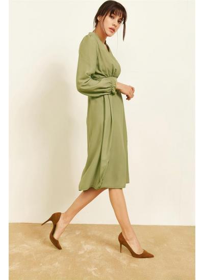Kadın Haki Kruvaze Büzgülü Elbise Kadın Haki Kruvaze Büzgülü Elbise