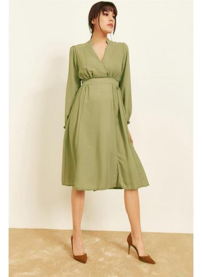 Kadın Haki Kruvaze Büzgülü Elbise Kadın Haki Kruvaze Büzgülü Elbise