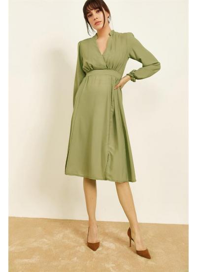 Kadın Haki Kruvaze Büzgülü Elbise Kadın Haki Kruvaze Büzgülü Elbise