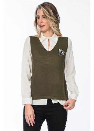 Kadın Haki Triko Garnili Bluz Kadın Haki Triko Garnili Bluz