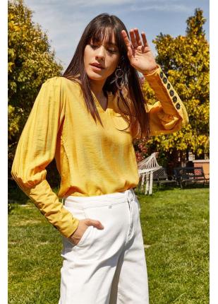 Kadın Hardal Düğme Detaylı Bluz Kadın Hardal Düğme Detaylı Bluz