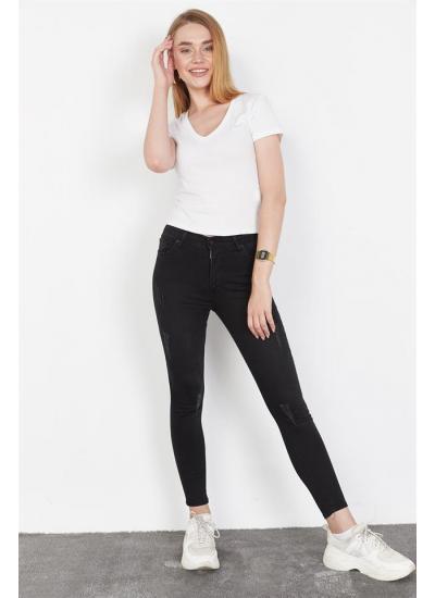 Kadın Siyah Eskitme Efektli Skinny Jeans Kadın Siyah Eskitme Efektli Skinny Jeans