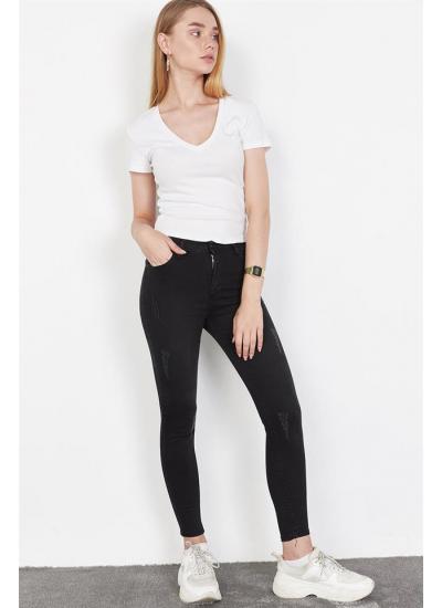 Kadın Siyah Eskitme Efektli Skinny Jeans Kadın Siyah Eskitme Efektli Skinny Jeans