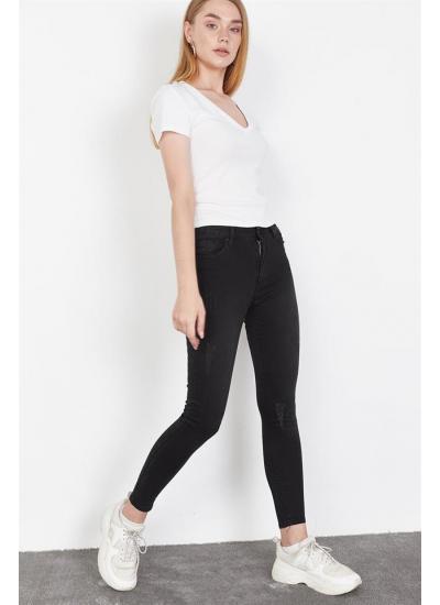 Kadın Siyah Eskitme Efektli Skinny Jeans Kadın Siyah Eskitme Efektli Skinny Jeans
